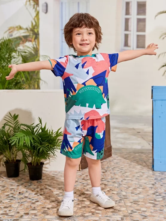 Toddler Boys Dinosaur Print Tee & Shorts - Image 3