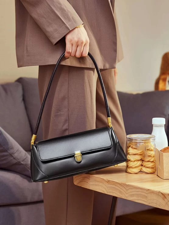 Minimalist Plain Elegant Flap Baguette Bag - Image 3