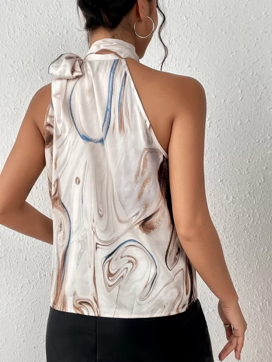 Unity Marble Print Halter Tie Neck Blouse - Image 3