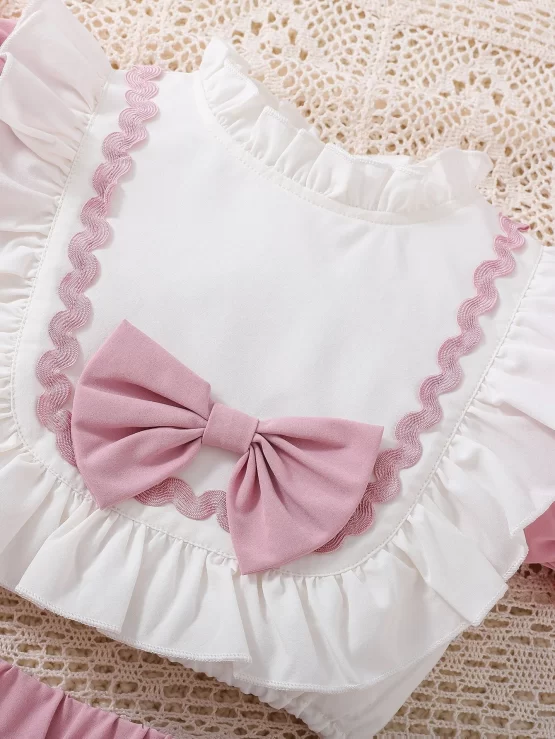 Toddler Girls Ruffle Trim Bow Front Puff Sleeve Top & Skirt - Image 3