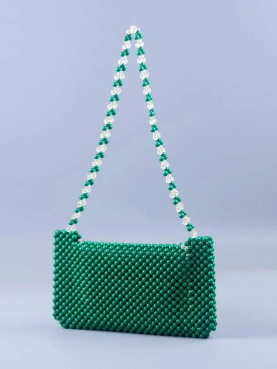 Beaded Green Fashionable Decor Flap Square Bag - Image 2
