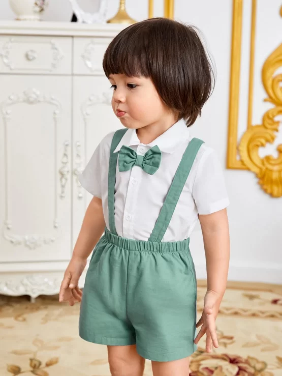Baby Bow Button Front Shirt & Pinafore Shorts - Image 2