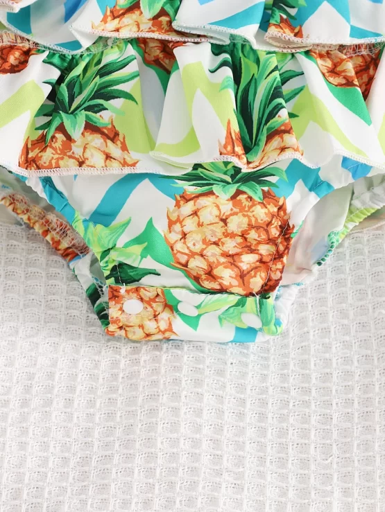 Baby Pineapple Print Ruffle Trim Bodysuit & Headband - Image 3