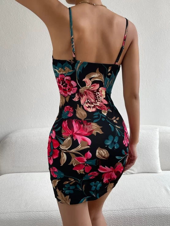 Unity Floral Print Scallop Trim Cami Bodycon Dress - Image 2