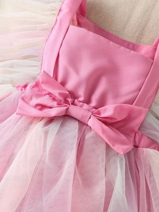 Baby Ruffle Trim Bow Contrast Mesh Front Bodysuit - Image 2