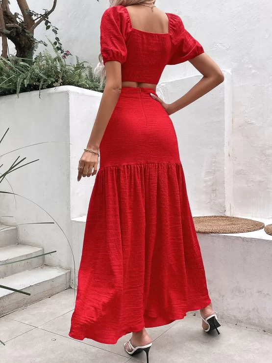Drawstring Front Crop Top & Ruffle Hem Skirt - Image 2