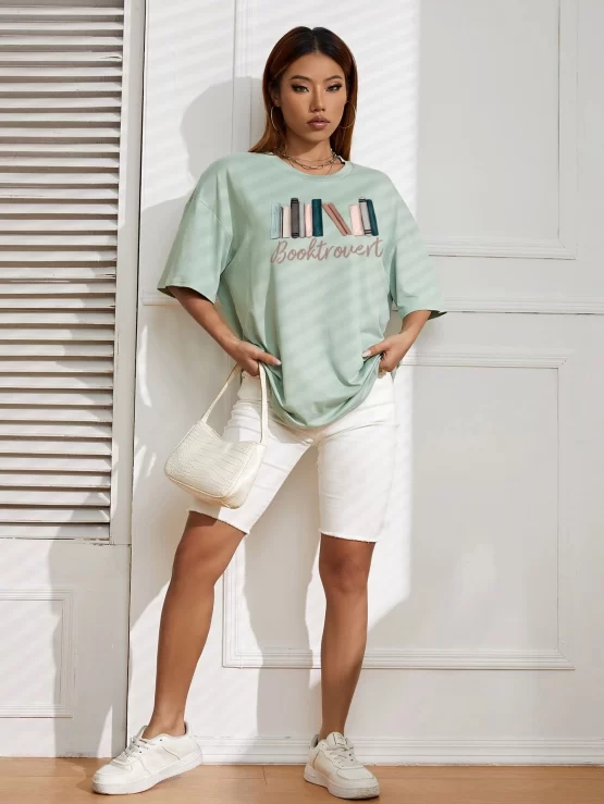 Letter Long Oversized Graphic Drop Shoulder Tee - Image 2