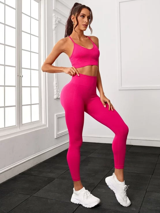 Criss Cross Back Wide Waistband Sports Set - Image 2