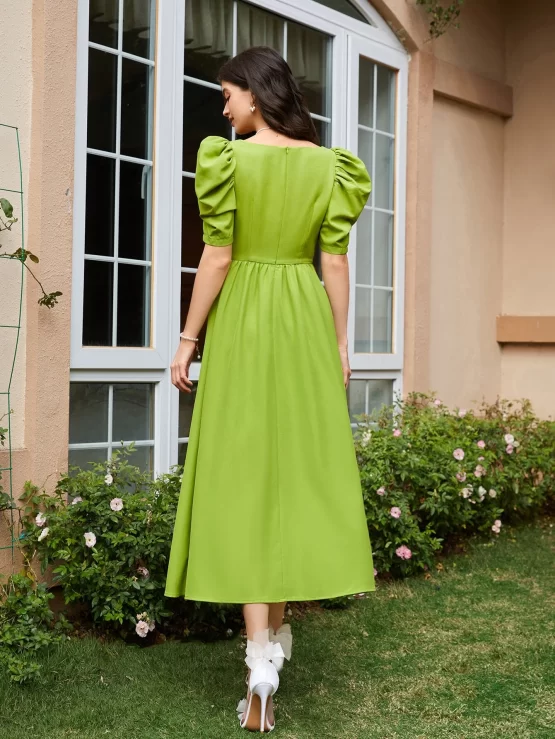 Belle A Line Square Neck Puff Sleeve Dress - Image 3