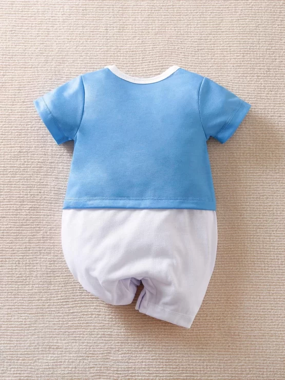 Yierying Baby Cartoon Letter Two Tone Graphic Romper - Image 2