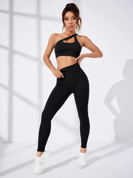One Shoulder Asymmetrical Cut Out Front Sports Set - Image 6