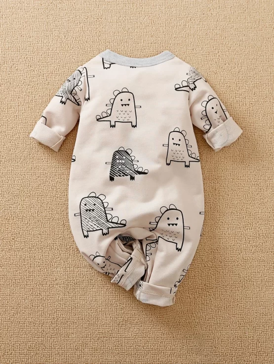 Yierying Baby Button Front Cartoon Graphic Jumpsuit - Image 2