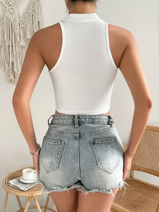 Unity Cut Out Rib Knit Button Front Crop Tank Top - Image 2