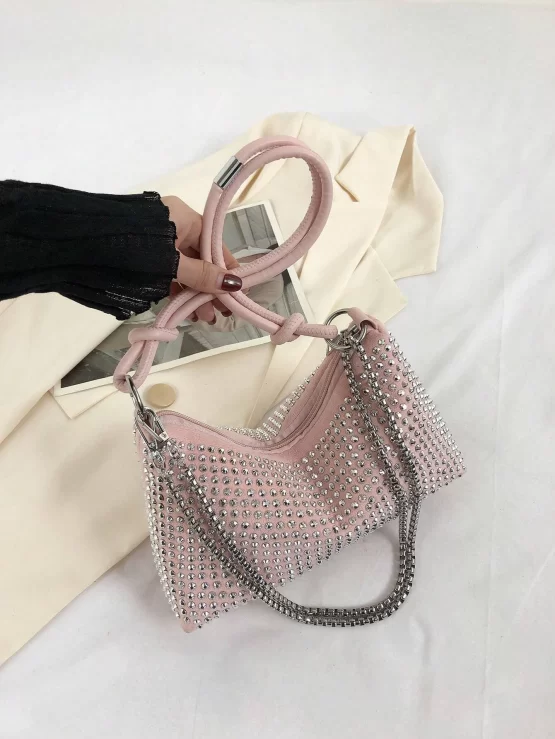 Studded Decor Hobo Bag Knot Design Handle - Image 2