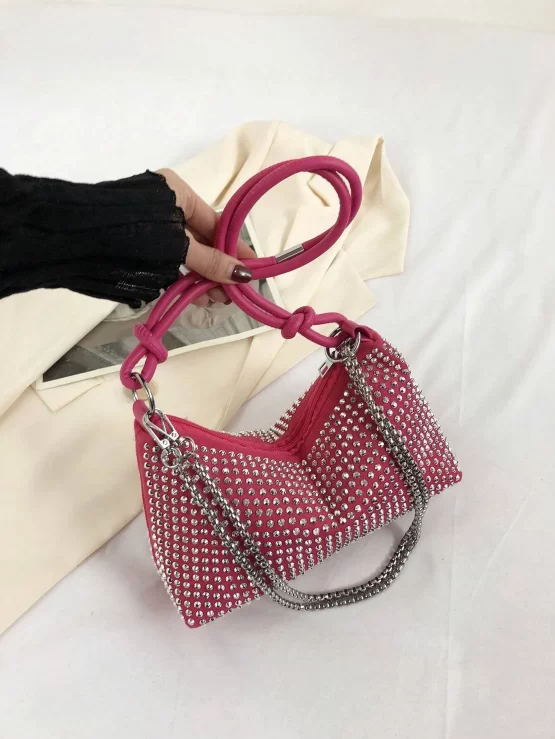 Studded Decor Hobo Bag Knot Design Handle - Image 5