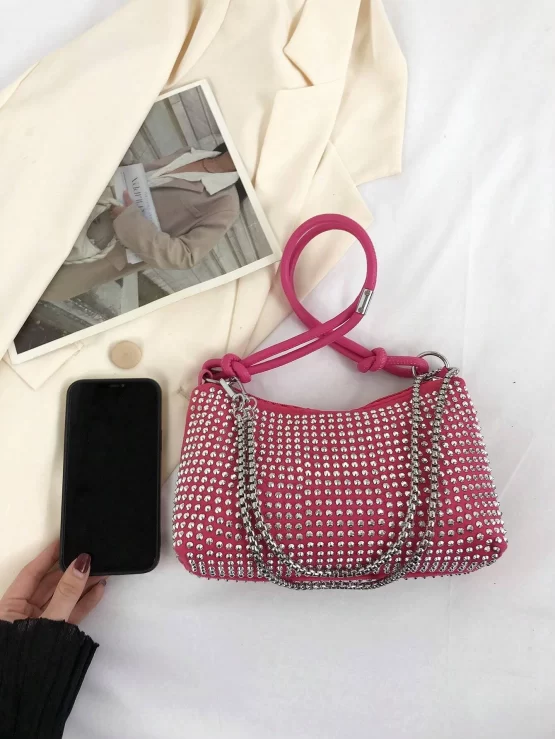 Studded Decor Hobo Bag Knot Design Handle - Image 4