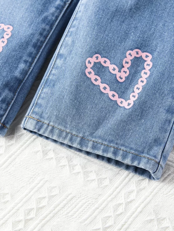 Toddler Girls Heart Print Straight Leg Jeans - Image 3