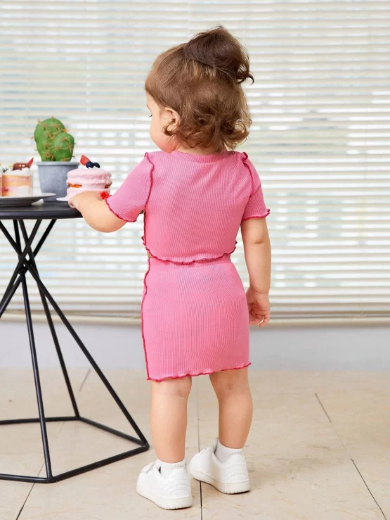 Baby Top-stitching Lettuce Trim Tee & Skirt - Image 2