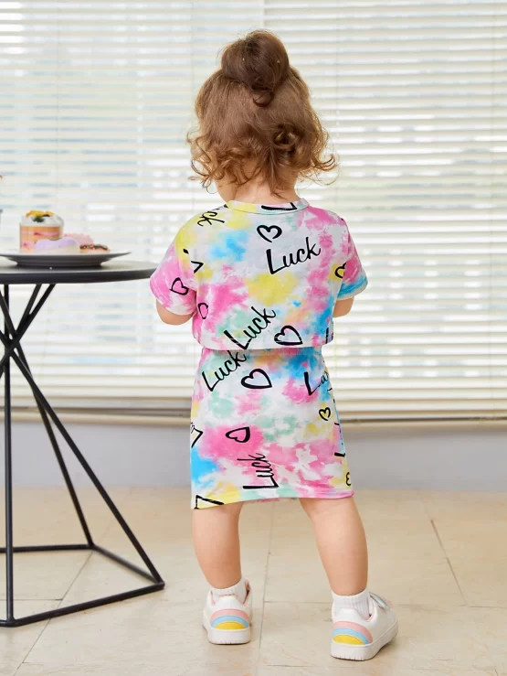 Baby Tie Dye Sleeve Letter Graphic Tee & Skirt - Image 3