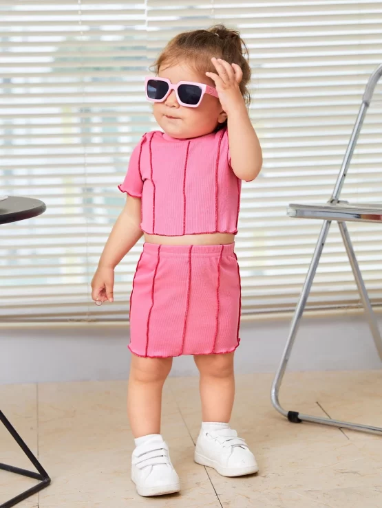 Baby Top-stitching Lettuce Trim Tee & Skirt - Image 3