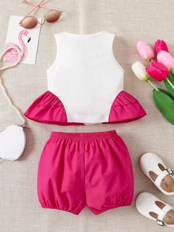 Baby Swan Print Ruffle Trim Tank Top & Shorts - Image 2