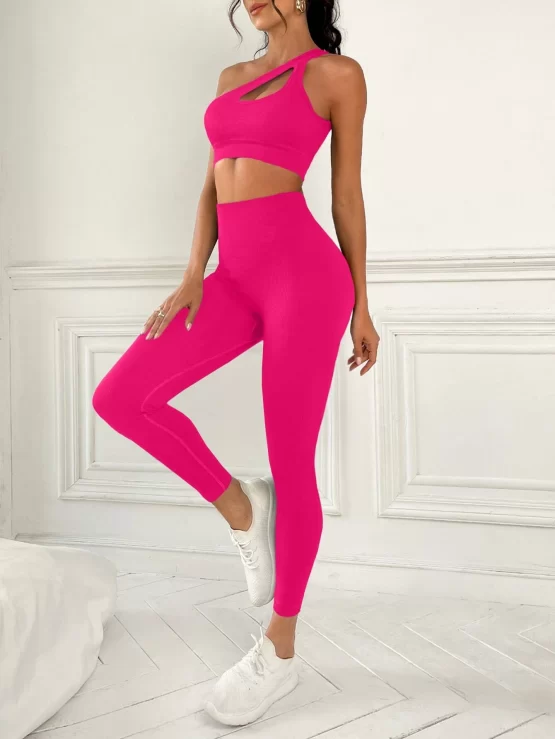 One Shoulder Asymmetrical Cut Out Front Sports Set - Image 3