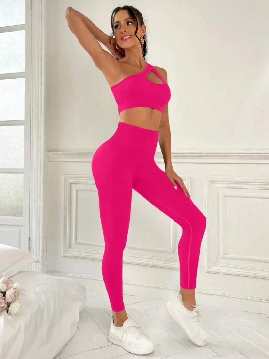 One Shoulder Asymmetrical Cut Out Front Sports Set - Image 2