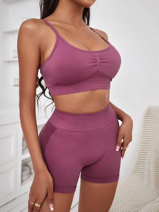 Criss Cross Back Ruched Bust Sports Set - Image 3