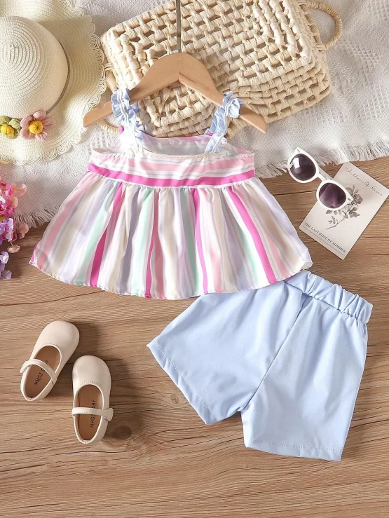 Toddler Girls Striped Bow Front Cami Top & Shorts - Image 3