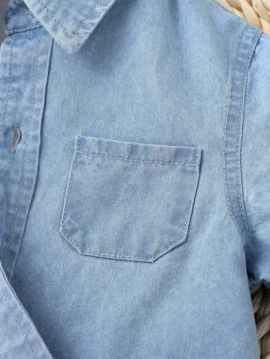 Toddler Boys Button Front Pocket Patched Denim Sleeve Shirt Without Tee - Image 3