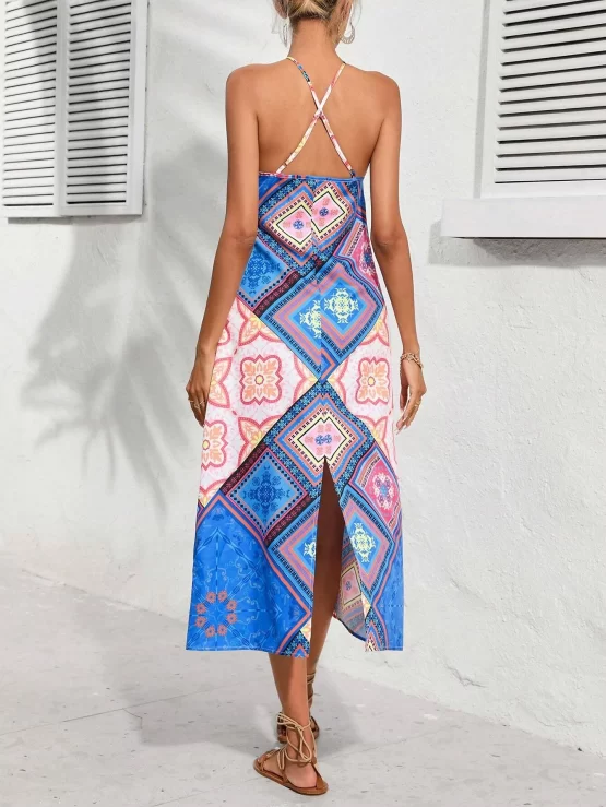VCAY Scarf Print Criss Cross Backless Cami Dress - Image 2