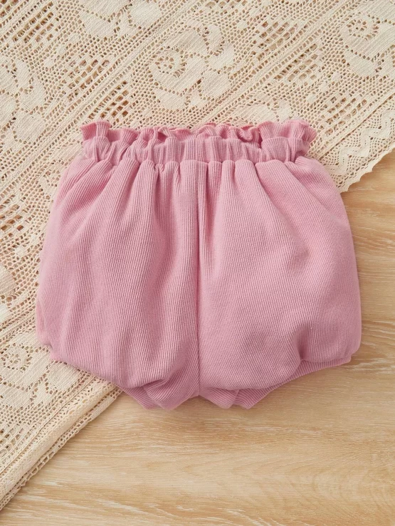 Baby Plain Paperbag Waist Bow Front Shorts - Image 3