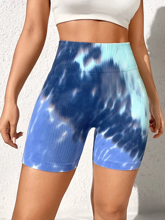 Tie Dye Wideband Waist Ribbed Knit Sports Shorts - Image 2