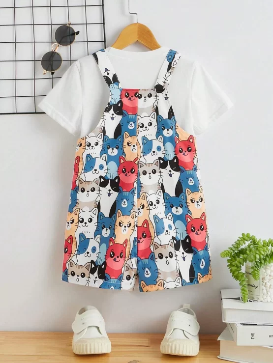 Toddler Boys Cartoon Graphic Overall Romper Without Tee - Image 2