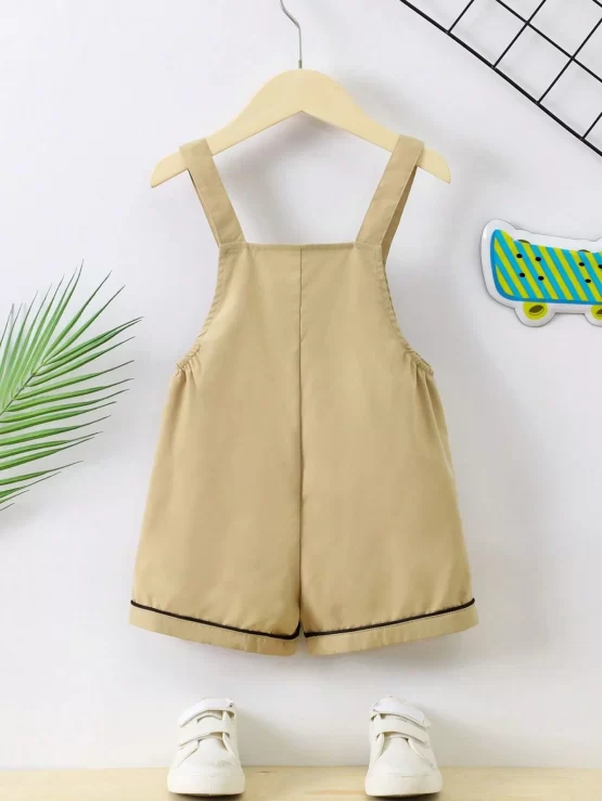 Toddler Boys Bear Doll Decor Contrast Piping Overall Romper - Image 2