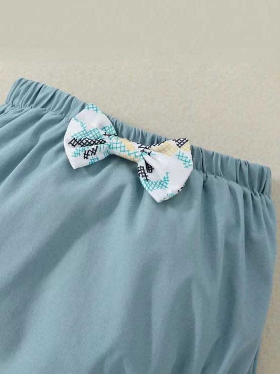 Baby Floral Print Ruffle Trim Top & Bow Front Shorts - Image 2