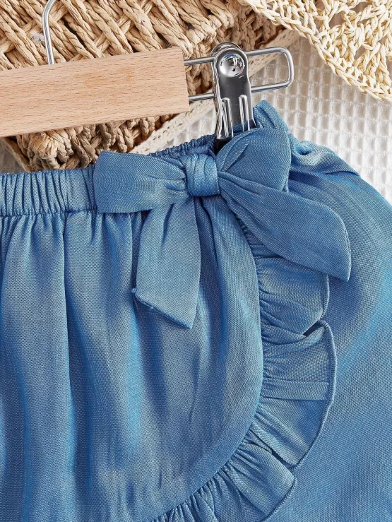 Baby Ruffle Hem Trim Knot Side Wrap Skort - Image 3