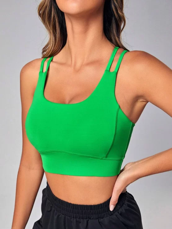 Solid Crossed Criss Cross Back Sports Bra - Image 2