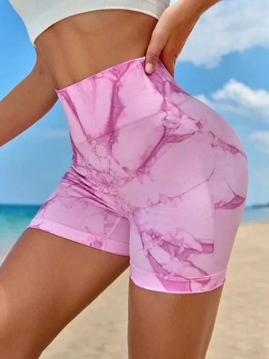 Tie Dye Wideband High Waist Sports Shorts - Image 2