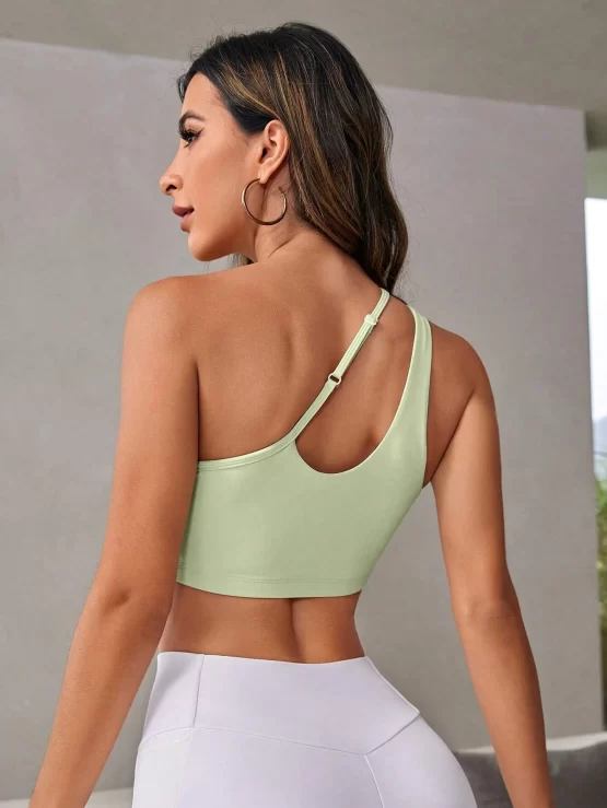 One Shoulder Crossed Straps Solid Sports Bra - Image 3