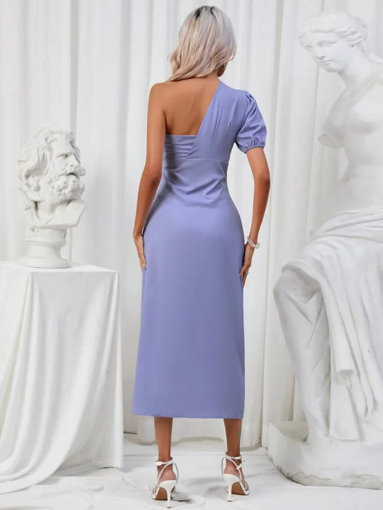 Unity Solid Puff Sleeve Ruched Wrap Hem Dress - Image 2