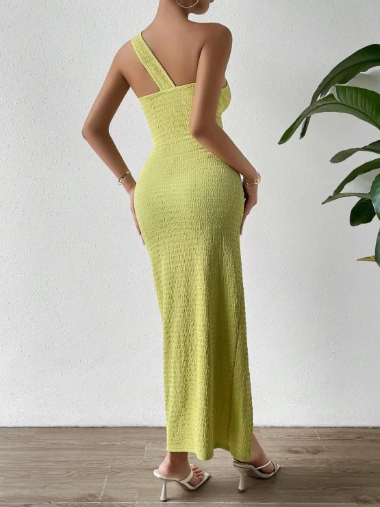 Unity One Shoulder Twist Front Cut Out Split Thigh Dress - Image 2