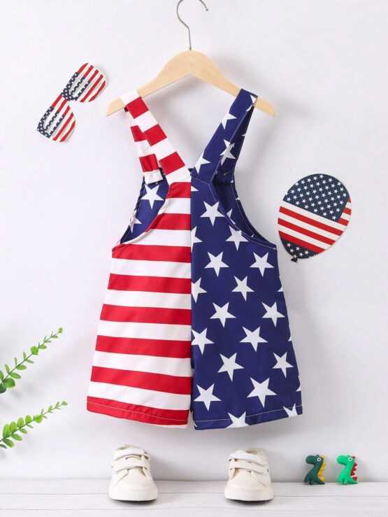 Toddler Boys Americana Print Overall Romper - Image 2