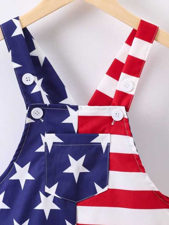 Toddler Boys Americana Print Overall Romper - Image 3