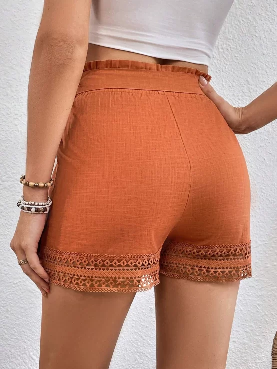 VCAY Paperbag Contrast Lace Belted Waist Shorts - Image 2