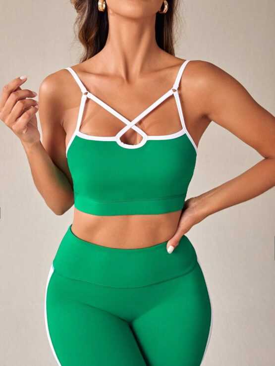 Contrast Binding Sports Cami Top & Wide Waistband Leggings - Image 2