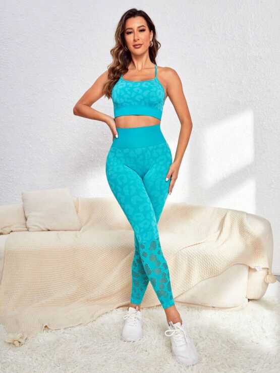Leopard Print Cut Out Hollow Out Sports Set - Image 2