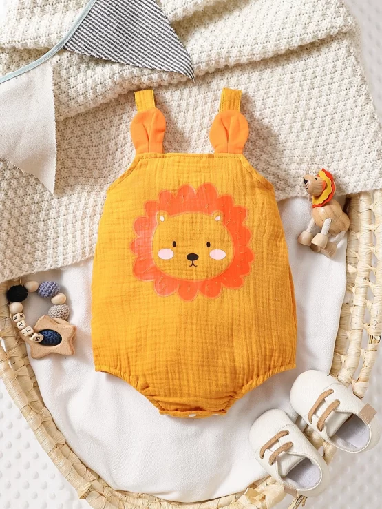 Baby Cartoon Graphic 3D Ear Design Patched Cami Bodysuit