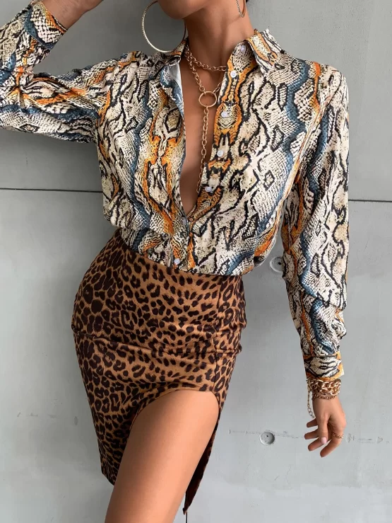 Unity Snakeskin Sexy Print Button Front Blouse