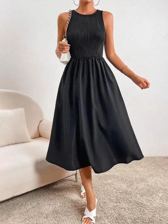 Unity Solid High Waist Sleeveless A Line Dress